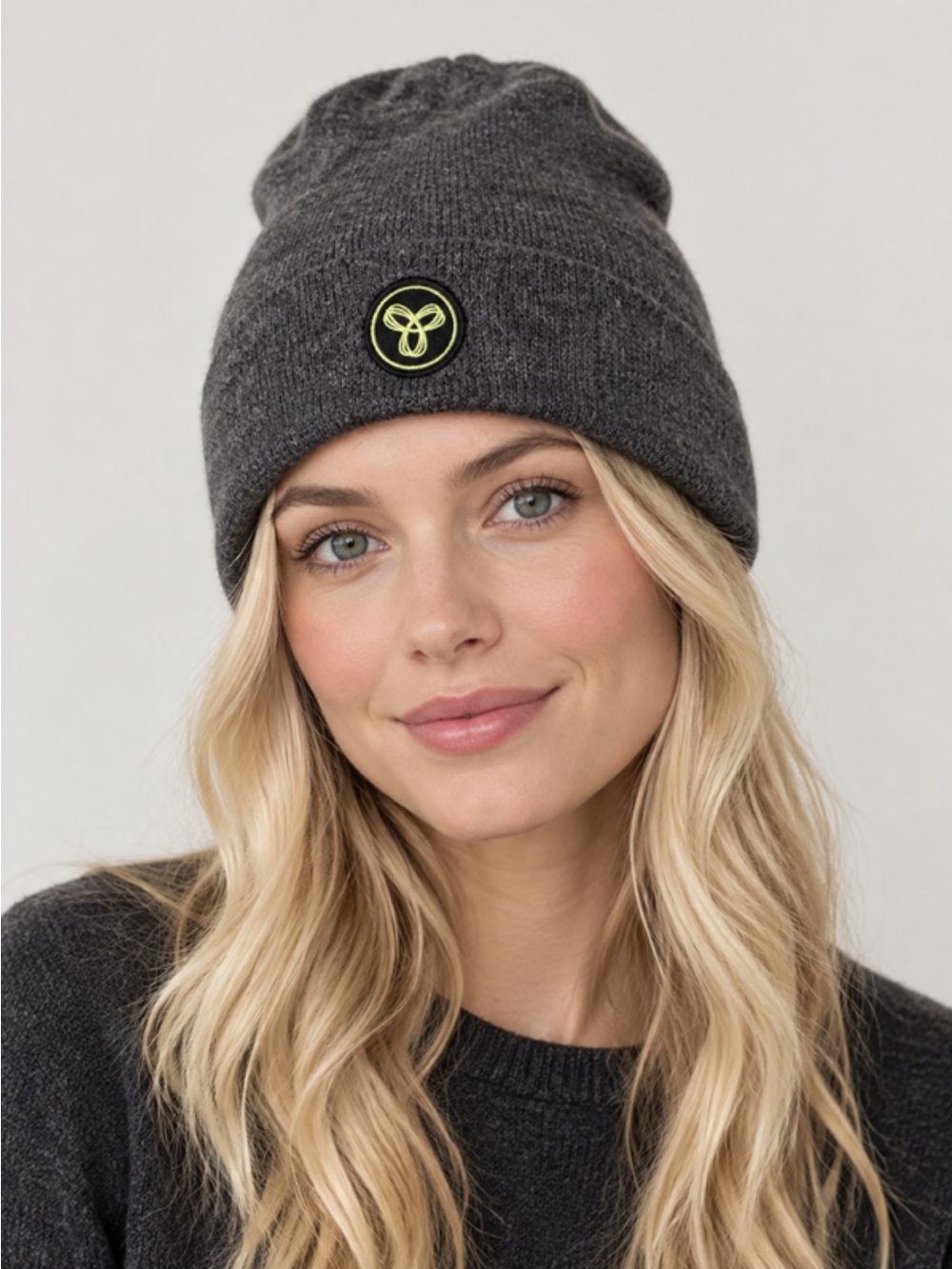 Aritzia Charcoal Gray Knit Beanie with Subtle Logo Patch